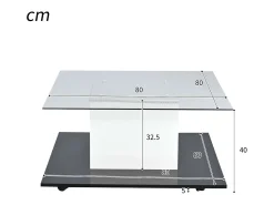 Mesa De Centro*DripeX Mesa de café quadrada giratória - com LEDs ajustáveis e rodízios de freio - Painel de vidro e partículas - branco e - 80x80x40cm Preto