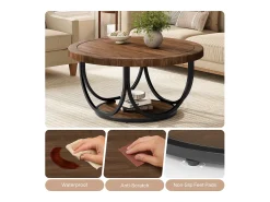Mesa De Centro|Tribesigns Mesa de Café Redonda com 2 Andares, Mesa de Cocktail de Acento Circular de 80Cm com Prateleira de Armazenamento Castanho chocolate