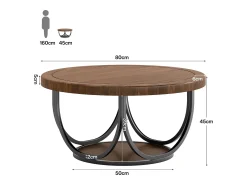 Mesa De Centro|Tribesigns Mesa de Café Redonda com 2 Andares, Mesa de Cocktail de Acento Circular de 80Cm com Prateleira de Armazenamento Castanho chocolate