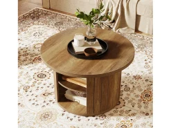 Clearance Tribesigns Mesa de café redonda com armazenamento, mesa central circular pequena de 80 cm para a sala de estar, marrom rústico Castanho