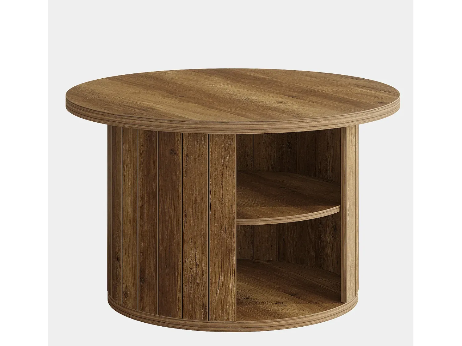 Clearance Tribesigns Mesa de café redonda com armazenamento, mesa central circular pequena de 80 cm para a sala de estar, marrom rústico Castanho