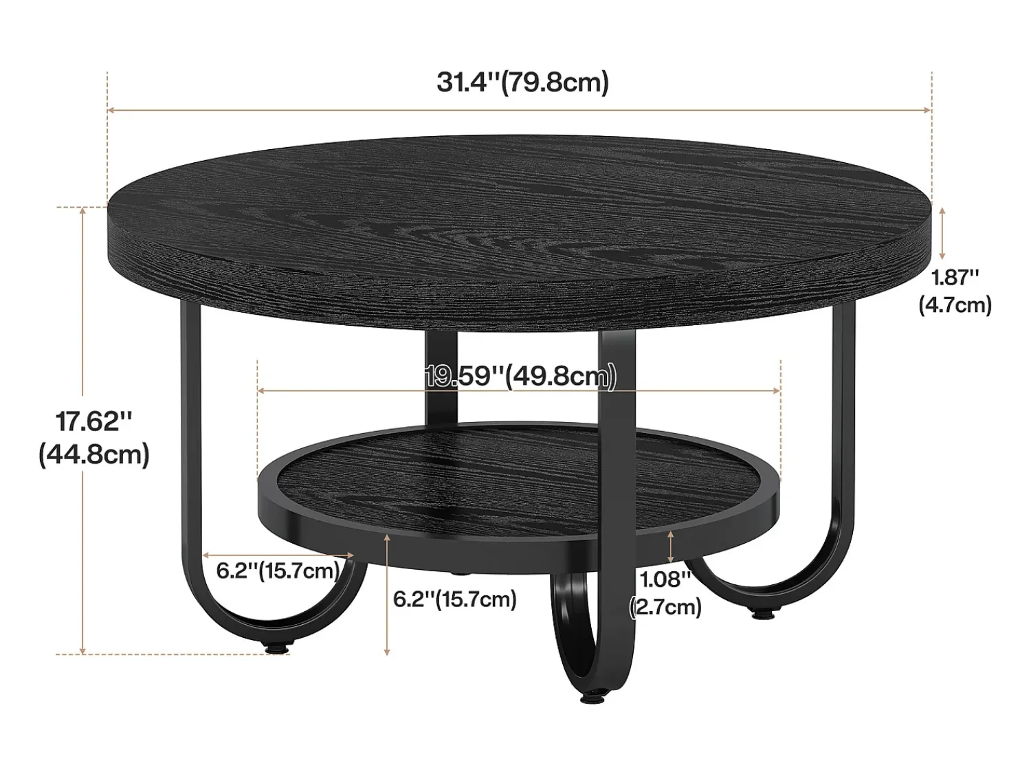 Mesa De Centro|Tribesigns Mesa de Café Redonda de 2 Camadas com Prateleira de Armazenamento para Sala de Estar, Preta Preto