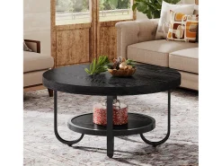 Mesa De Centro|Tribesigns Mesa de Café Redonda de 2 Camadas com Prateleira de Armazenamento para Sala de Estar, Preta Preto