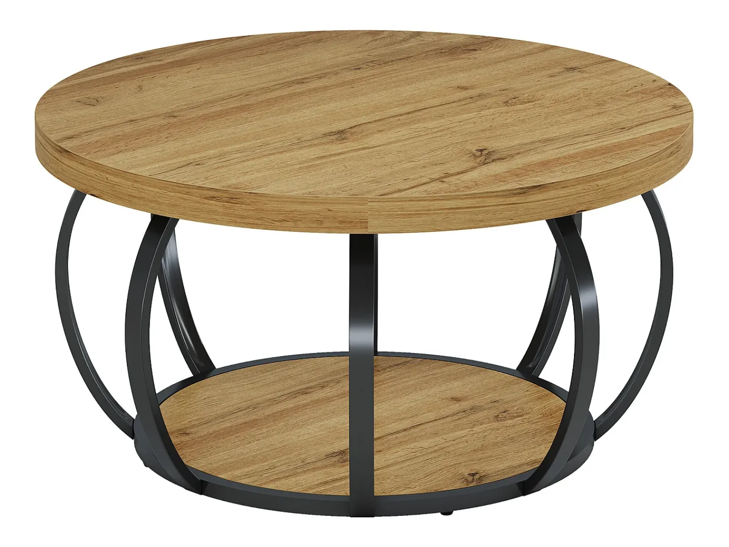 Mesa De Centro|Tribesigns Mesa de Café Redonda, Mesa de Café Circular de 2 Andares com Prateleiras de Armazenamento, Mesa de Centro Moderna de Acento de Madeira Mesa Lateral de Sofá Castanho