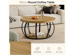 Mesa De Centro|Tribesigns Mesa de Café Redonda, Mesa de Café Circular de 2 Andares com Prateleiras de Armazenamento, Mesa de Centro Moderna de Acento de Madeira Mesa Lateral de Sofá Castanho