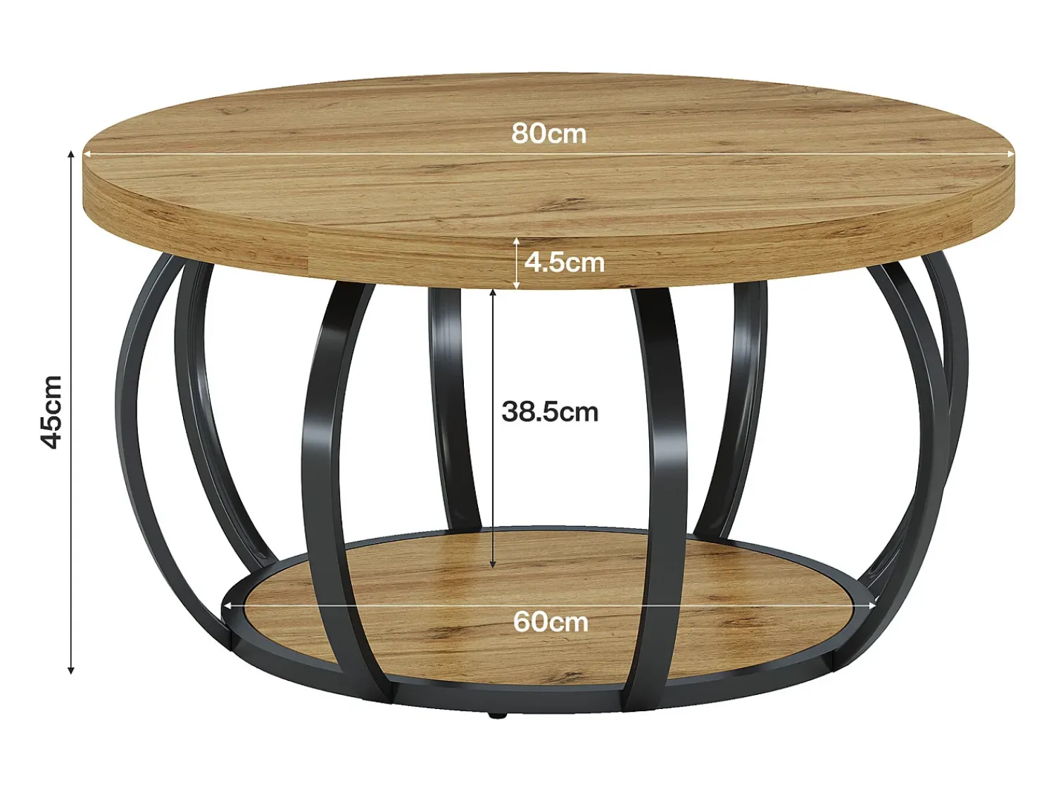 Mesa De Centro|Tribesigns Mesa de Café Redonda, Mesa de Café Circular de 2 Andares com Prateleiras de Armazenamento, Mesa de Centro Moderna de Acento de Madeira Mesa Lateral de Sofá Castanho
