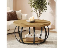 Mesa De Centro|Tribesigns Mesa de Café Redonda, Mesa de Café Circular de 2 Andares com Prateleiras de Armazenamento, Mesa de Centro Moderna de Acento de Madeira Mesa Lateral de Sofá Castanho