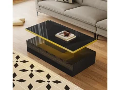 Online DripeX Mesa de café retangular com 1 gaveta e LED, 2 níveis de armazenamento, 100x50x39cm, Preto