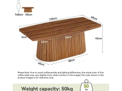 Mesa De Centro*Tribesigns Mesa de Café Retangular, Mesa de Centro Decorativa Rustica de 120cm com Base Plissada Castanho