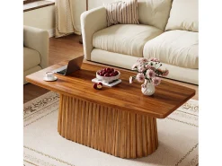Mesa De Centro*Tribesigns Mesa de Café Retangular, Mesa de Centro Decorativa Rustica de 120cm com Base Plissada Castanho