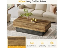 Tribesigns Mesa de Café Rural de 140 cm, Mesa de Chá Retangular Grande para Sala de Estar^ Mesa De Centro