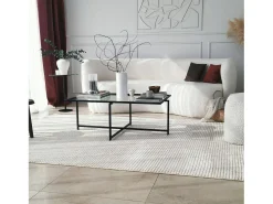 Mesa De Centro*Dmora Mesa de café saLote Dionit, Mesa de café, Porta-revistas para sofá, Prateleira para sala de estar, 94x64h35 cm, Preto