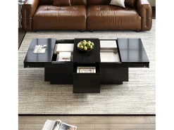 Mesa De Centro|ModernLuxe Mesa de café 100x31x50 cm - com 2 gavetas - Acabamento brilhante - Painéis de partículas - Preto