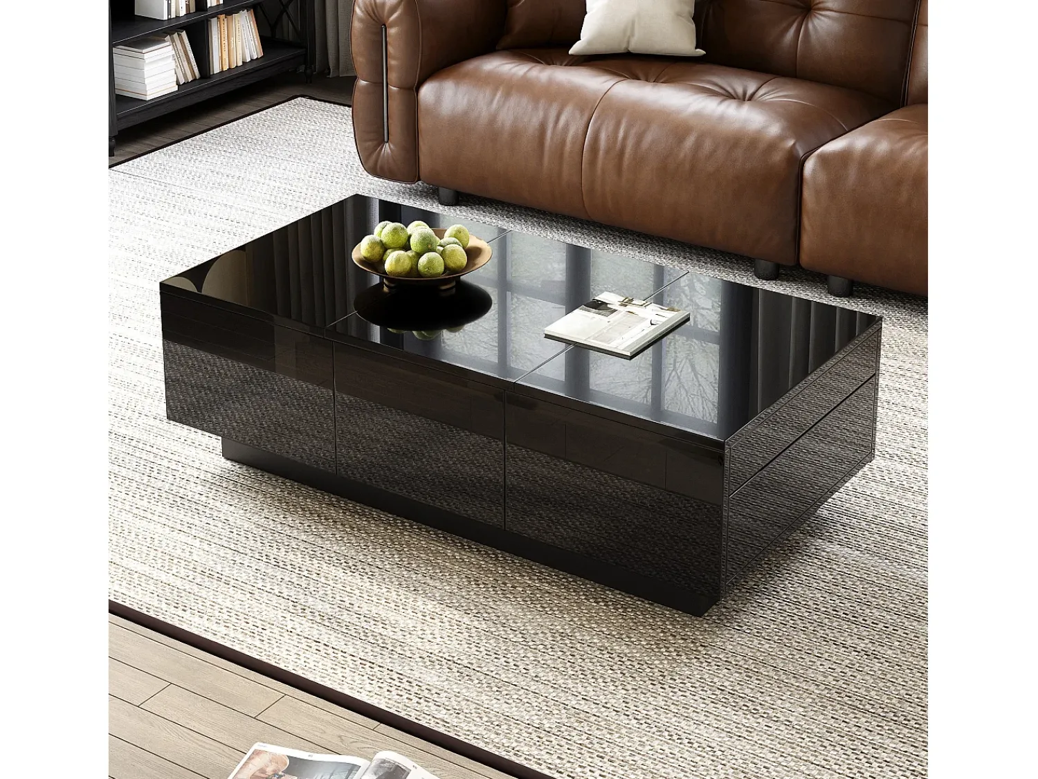 Mesa De Centro|ModernLuxe Mesa de café 100x31x50 cm - com 2 gavetas - Acabamento brilhante - Painéis de partículas - Preto