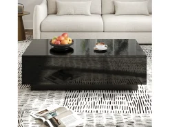 Mesa De Centro|ModernLuxe Mesa de café 100x31x50 cm - com 2 gavetas - Acabamento brilhante - Painéis de partículas - Preto