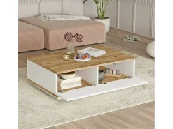 Discount Dmora Mesa de caféAlotto Dnastasi, Mesa de café, Porta-revistas para sofá, Prateleira para sala de estar, 90x60h29 cm, Carvalho e Branco Castanho