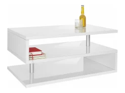 Outlet Dmora Mesa de caféDcambias, Mesa de estar, Armário de armazenamento baixo, Mesa de café, 90x55h41 cm, brilhante Branco