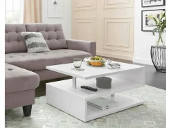 Outlet Dmora Mesa de caféDcambias, Mesa de estar, Armário de armazenamento baixo, Mesa de café, 90x55h41 cm, brilhante Branco