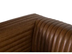 Sofá*Giner y colomer Mesa de canapés para 3 pessoas em couro estilo vintage com pés de aço. Castanho
