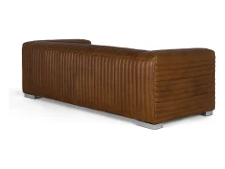 Sofá*Giner y colomer Mesa de canapés para 3 pessoas em couro estilo vintage com pés de aço. Castanho