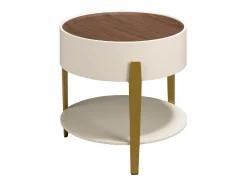 Mesa De Apoio*Angel Cerda Mesa de canto redonda em nogueira, madeira e aço polido dourado 2150 Bege
