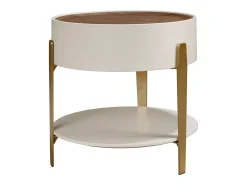 Mesa De Apoio*Angel Cerda Mesa de canto redonda em nogueira, madeira e aço polido dourado 2150 Bege