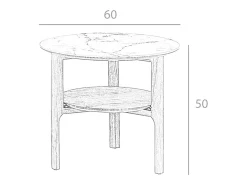 Mesa De Apoio*Angel Cerda Mesa de canto redonda em mármore de porcelana e nogueira 2047 Bege