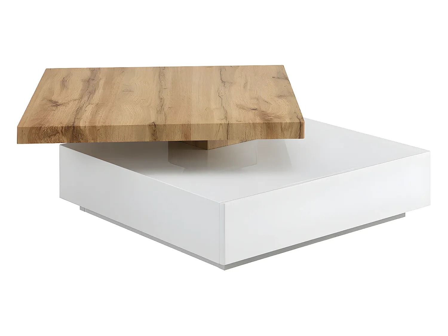 Mesa De Centro*Vente-unique Mesa de centro - 1 gaveta e tampo giratório - MDF - Cor: branco e carvalho. KYRIA Natural claro / Branco