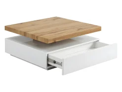 Mesa De Centro*Vente-unique Mesa de centro - 1 gaveta e tampo giratório - MDF - Cor: branco e carvalho. KYRIA Natural claro / Branco