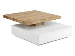 Mesa De Centro*Vente-unique Mesa de centro - 1 gaveta e tampo giratório - MDF - Cor: branco e carvalho. KYRIA Natural claro / Branco