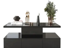 Sale Merax Mesa de centro - 1 gaveta e 2 prateleiras - aglomerado - LEDs - brilhante Preto
