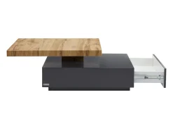 Mesa De Centro*Vente-unique Mesa de centro - 1 gaveta e tampo giratório - MDF - Cor: antracite e carvalho. KYRIA Cinza antracite / Natural claro