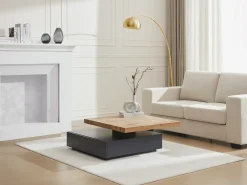 Mesa De Centro*Vente-unique Mesa de centro - 1 gaveta e tampo giratório - MDF - Cor: antracite e carvalho. KYRIA Cinza antracite / Natural claro