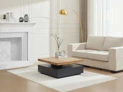 Mesa De Centro*Vente-unique Mesa de centro - 1 gaveta e tampo giratório - MDF - Cor: antracite e carvalho. KYRIA Cinza antracite / Natural claro