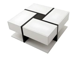 Mesa De Centro|ModernLuxe Mesa de centro - 4 gavetas - espaço de arrumação na parte inferior - 78x78x36cm - Branco e Preto Preto / Branco