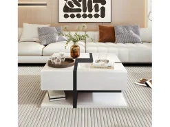 Mesa De Centro|ModernLuxe Mesa de centro - 4 gavetas - espaço de arrumação na parte inferior - 78x78x36cm - Branco e Preto Preto / Branco