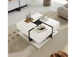 Mesa De Centro|ModernLuxe Mesa de centro - 4 gavetas - espaço de arrumação na parte inferior - 78x78x36cm - Branco e Preto Preto / Branco