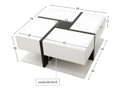 Mesa De Centro|ModernLuxe Mesa de centro - 4 gavetas - espaço de arrumação na parte inferior - 78x78x36cm - Branco e Preto Preto / Branco