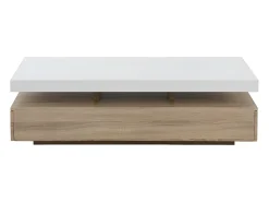 Outlet Vente-unique Mesa de centro - 2 gavetas - MDF - Cor: carvalho e lacado a branco. FELIX Natural claro / Branco