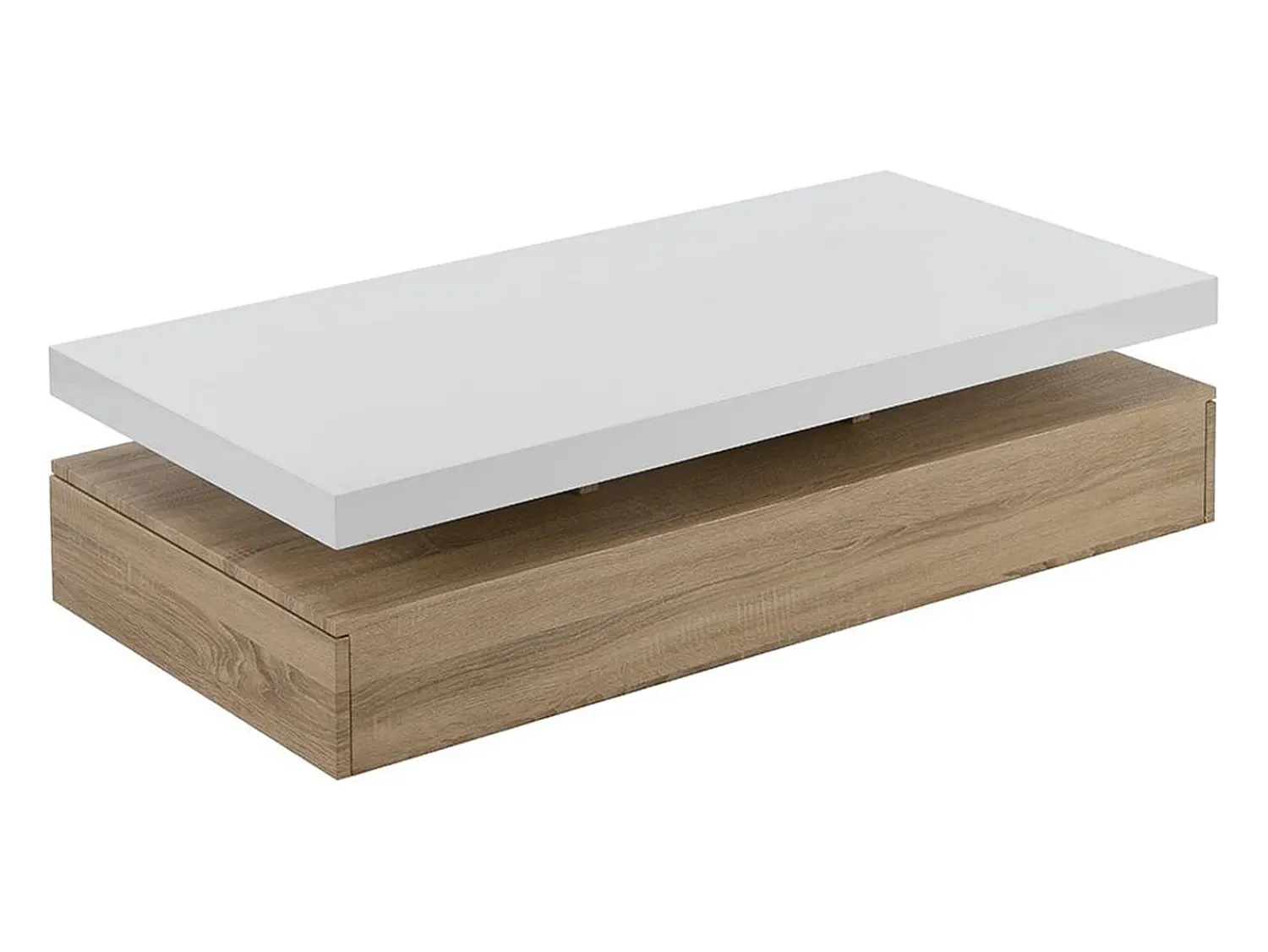 Outlet Vente-unique Mesa de centro - 2 gavetas - MDF - Cor: carvalho e lacado a branco. FELIX Natural claro / Branco