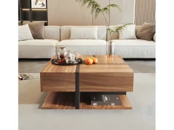 New ModernLuxe Mesa de centro - 4 gavetas - espaço de arrumação na parte inferior - 78x78x36cm - Natural Natural escuro