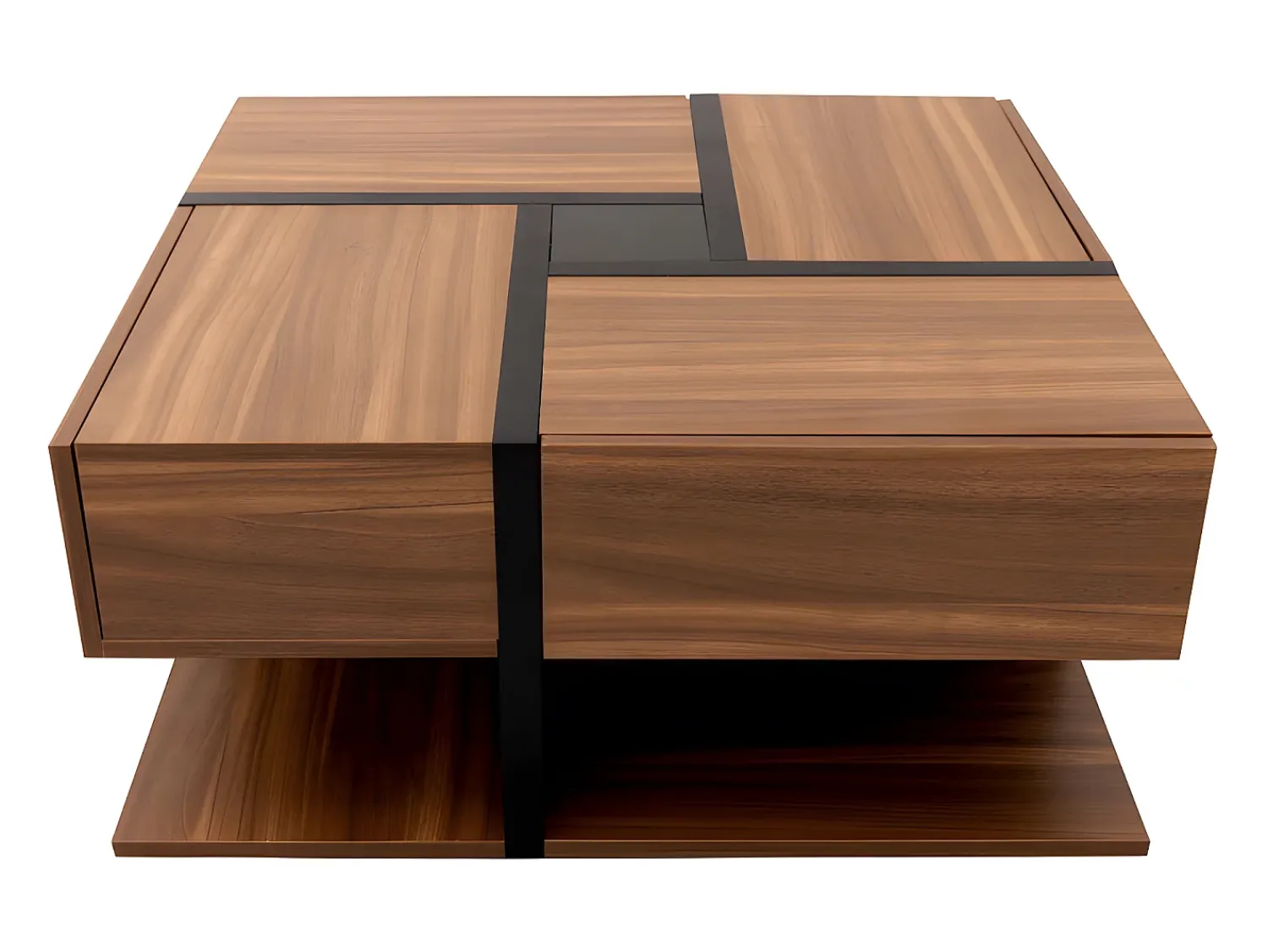 New ModernLuxe Mesa de centro - 4 gavetas - espaço de arrumação na parte inferior - 78x78x36cm - Natural Natural escuro