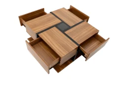New ModernLuxe Mesa de centro - 4 gavetas - espaço de arrumação na parte inferior - 78x78x36cm - Natural Natural escuro