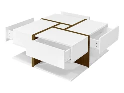 Mesa De Centro|ModernLuxe Mesa de centro - 4 gavetas - espaço de arrumação na parte inferior - 78x78x36cm - Branco e Castanho Castanho / Branco