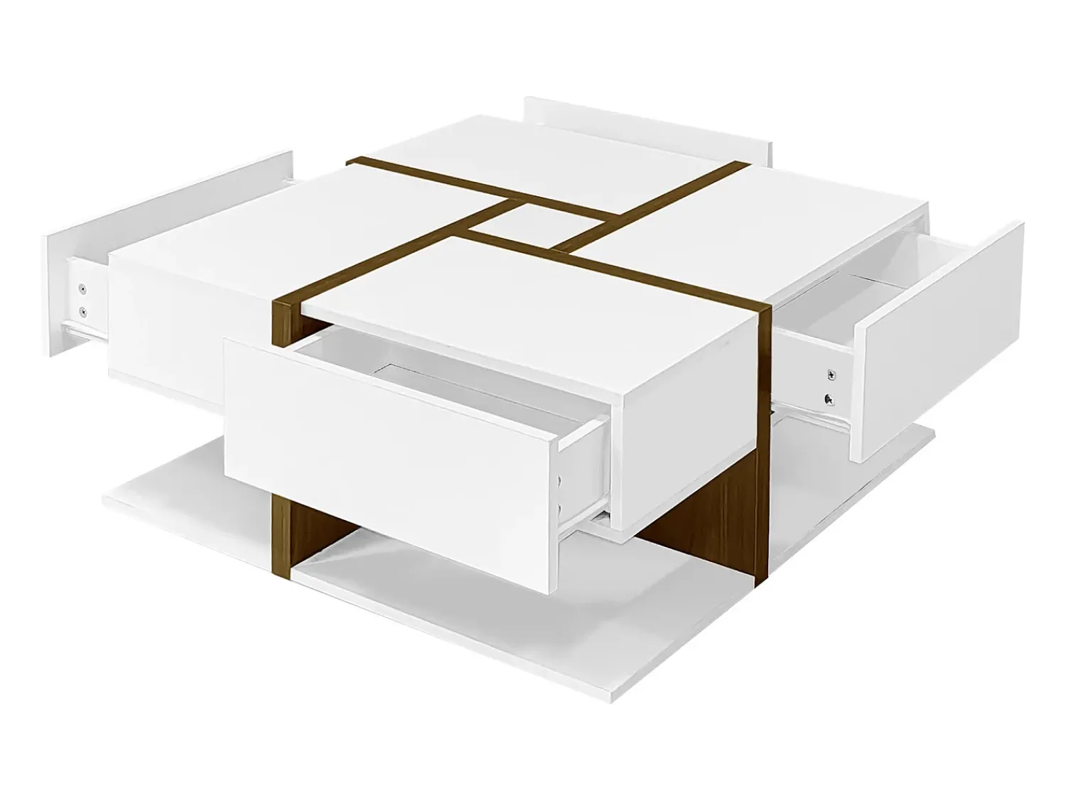 Mesa De Centro|ModernLuxe Mesa de centro - 4 gavetas - espaço de arrumação na parte inferior - 78x78x36cm - Branco e Castanho Castanho / Branco