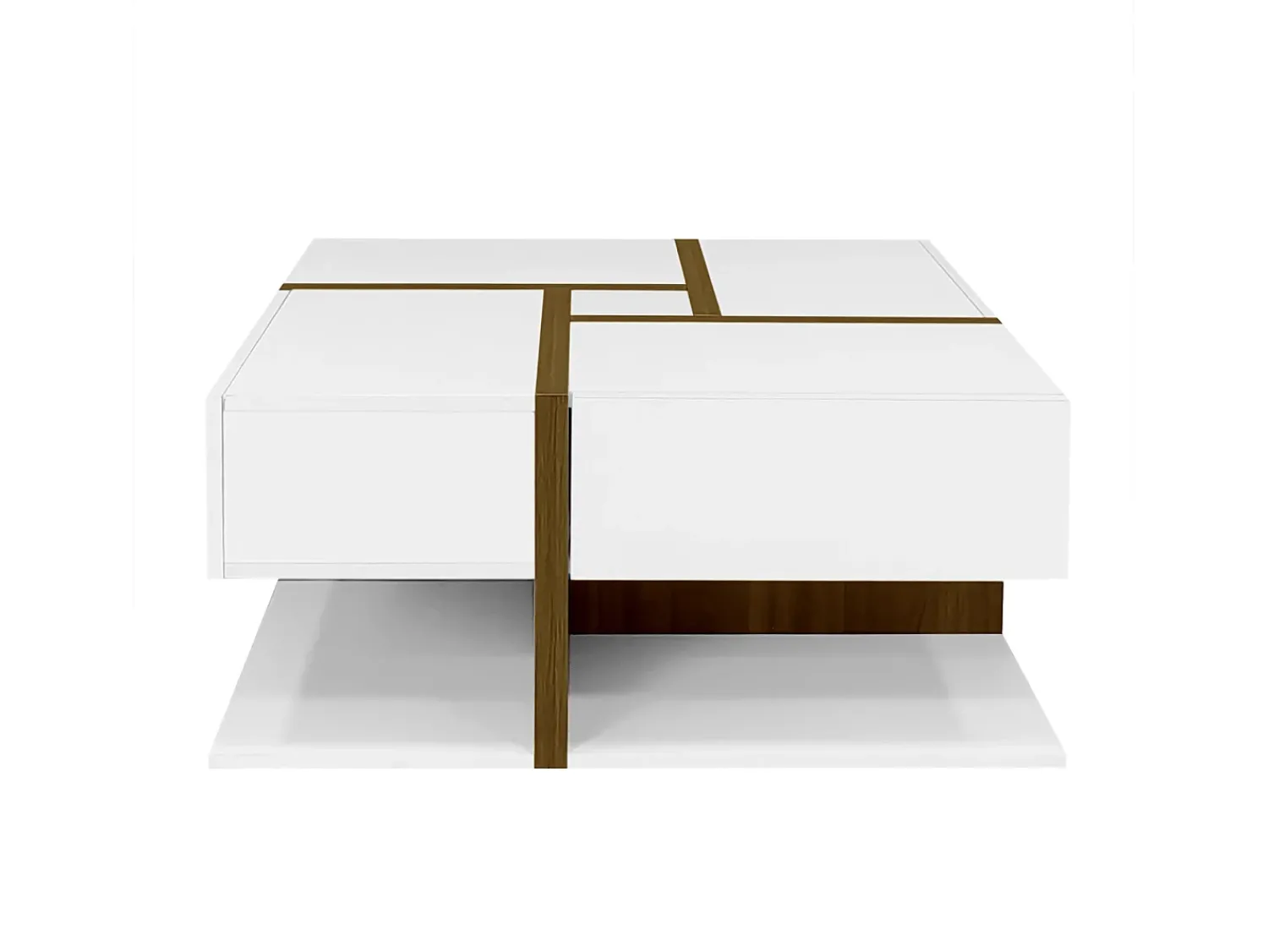 Mesa De Centro|ModernLuxe Mesa de centro - 4 gavetas - espaço de arrumação na parte inferior - 78x78x36cm - Branco e Castanho Castanho / Branco