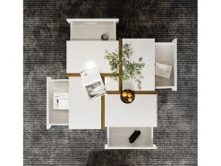 Mesa De Centro|ModernLuxe Mesa de centro - 4 gavetas - espaço de arrumação na parte inferior - 78x78x36cm - Branco e Castanho Castanho / Branco