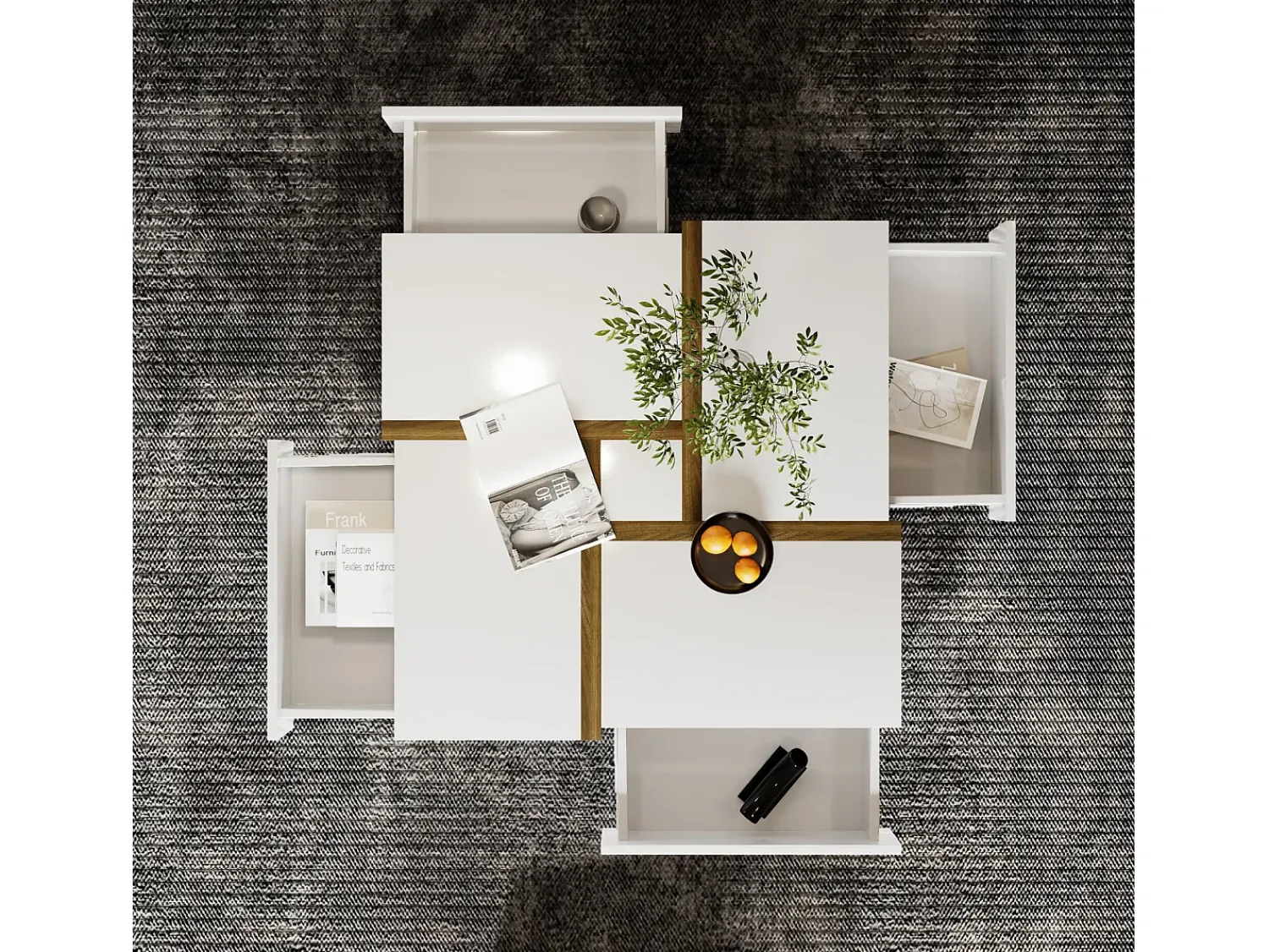 Mesa De Centro|ModernLuxe Mesa de centro - 4 gavetas - espaço de arrumação na parte inferior - 78x78x36cm - Branco e Castanho Castanho / Branco