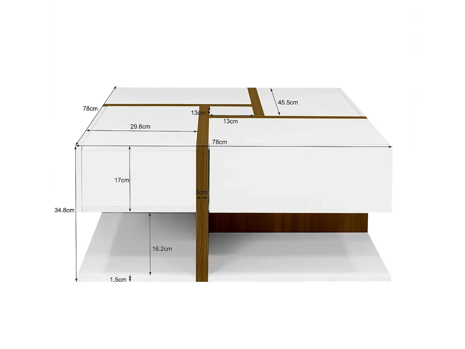 Mesa De Centro|ModernLuxe Mesa de centro - 4 gavetas - espaço de arrumação na parte inferior - 78x78x36cm - Branco e Castanho Castanho / Branco