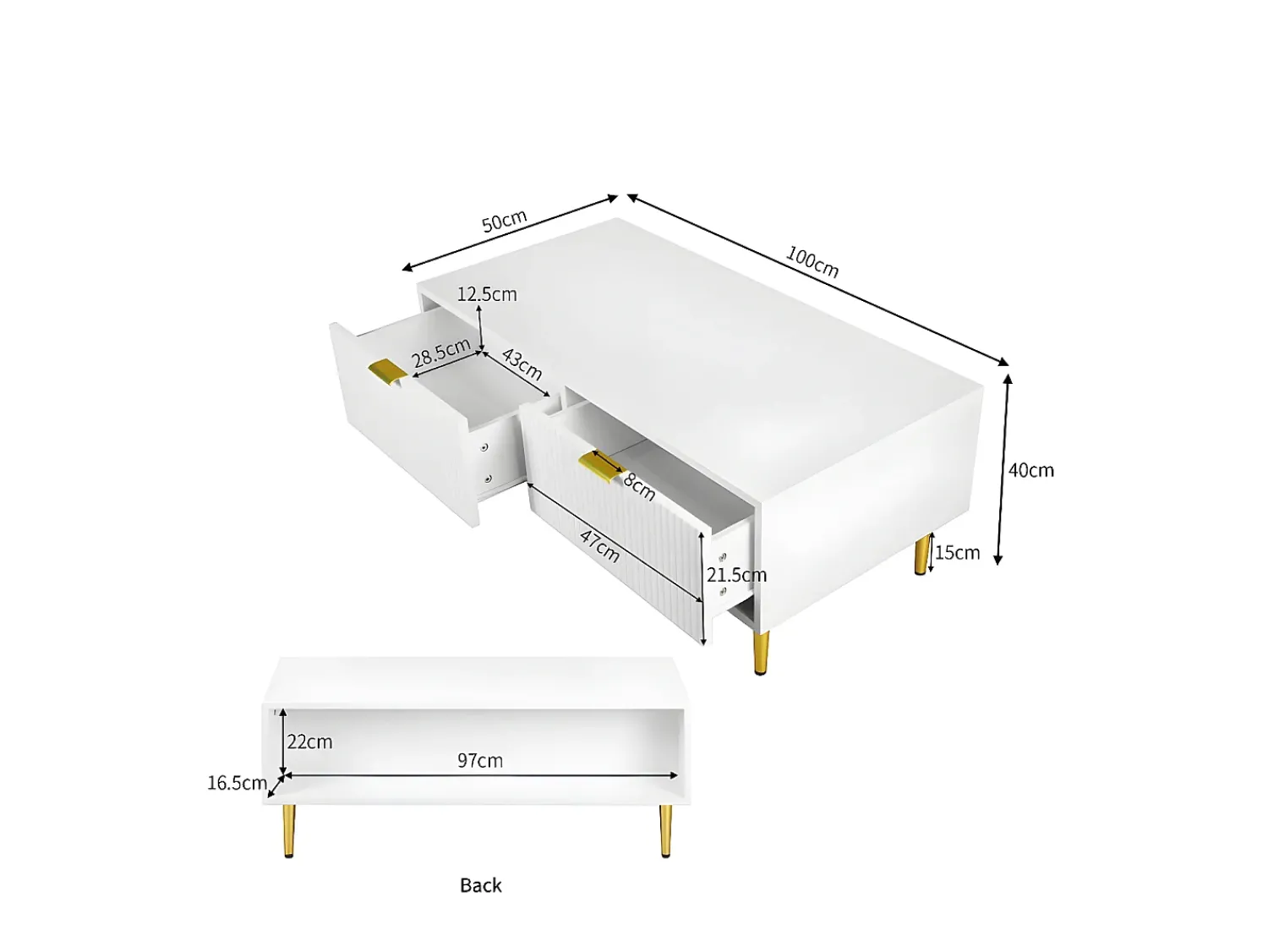 Mesa De Centro*ModernLuxe Mesa de centro - 2 gavetas - desenho vertical listrado - Branco